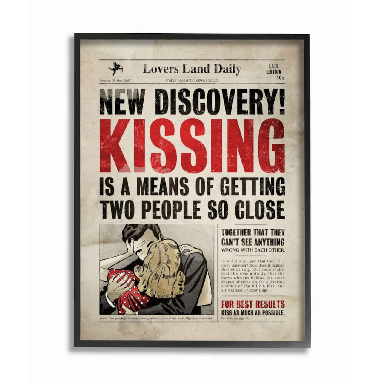 Stupell Industries Kissing Newspaper Wall Art in Black Frame